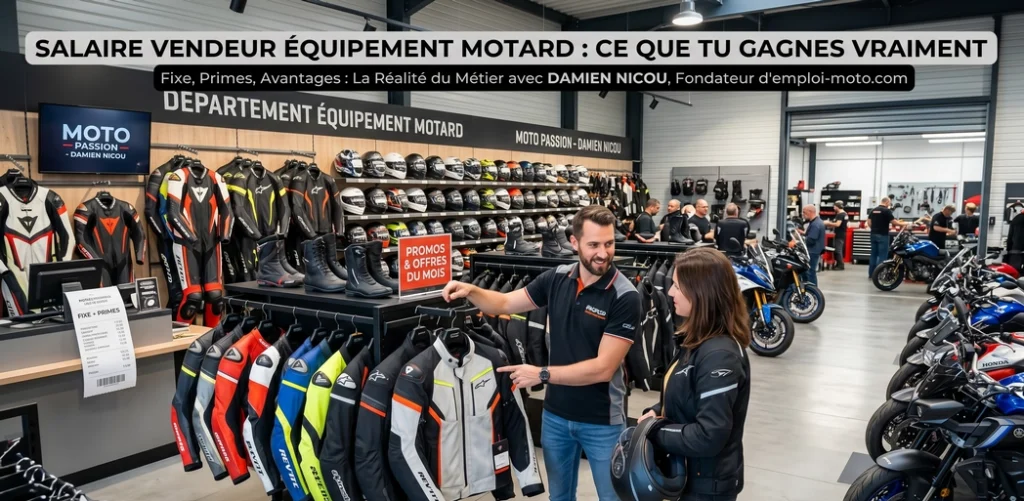 Salaire vendeur équipement motard ce que tu gagnes vraiment entre fixe, primes et avantages