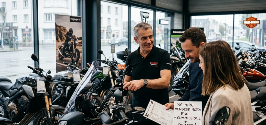 Salaire vendeur moto fixe, commissions et primes