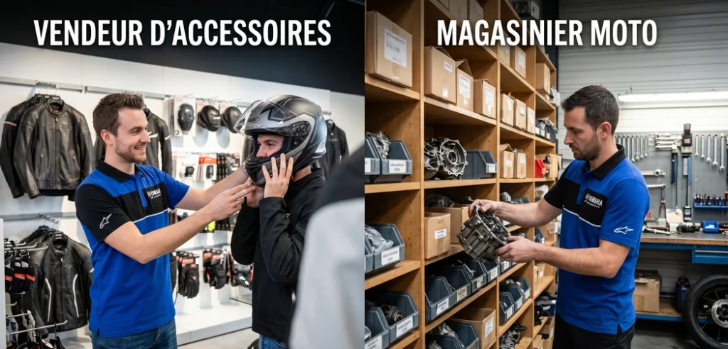 Vendeur accessoires moto vs magasinier moto deux métiers proches, deux réalités très différentes